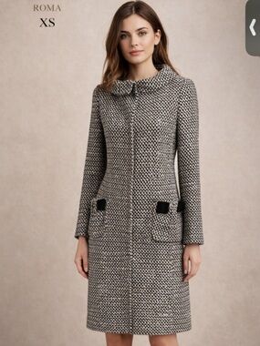 7037. Valentino Roma Women's Black & White Bouclé Long Coat
